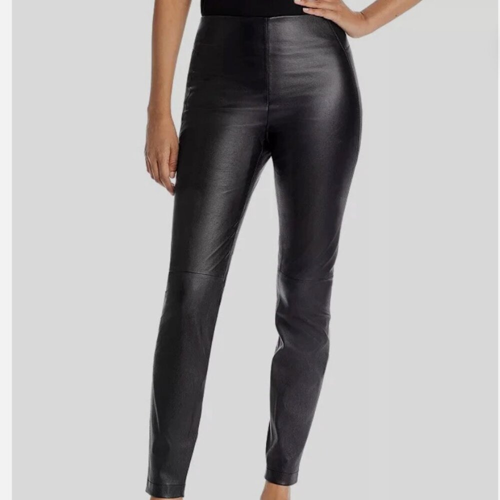 Lafayette 148 New York Women's Black Leather Ankle Leggings Pants Size L - Picture 11 of 11